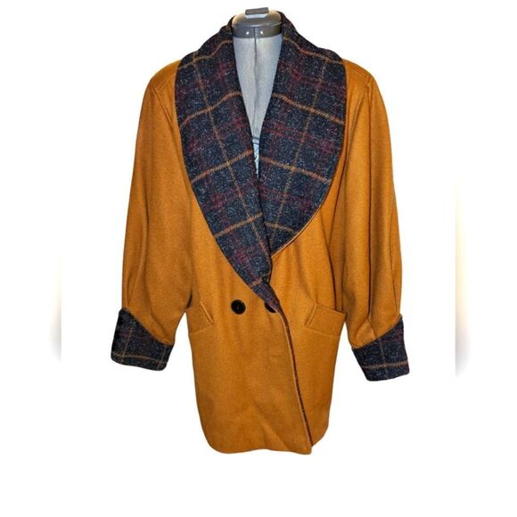 Vintage Jackets & Blazers - Vintage Jonathan Stevens camel color and black plaid‎ wool coat